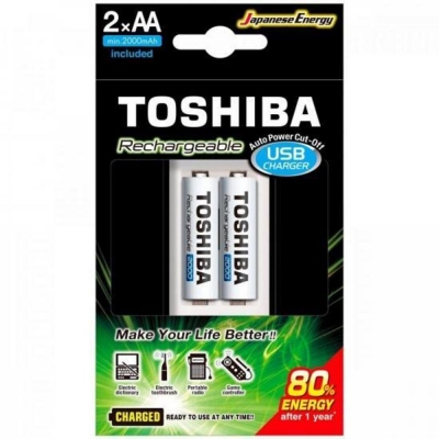 Carregador de Pilha USB AA/AAA MIN.2000 MAH C/2 Toshiba
