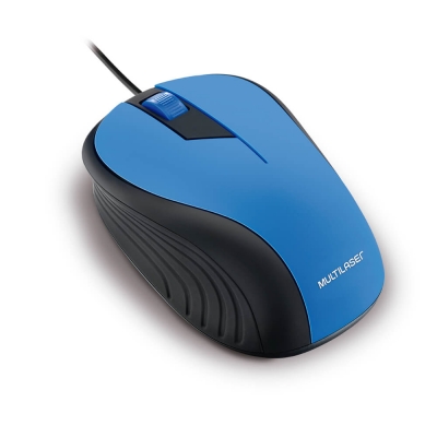 Mouse C/Fio USB - Multilaser - Emborrachado - Azul E Preto - MO226